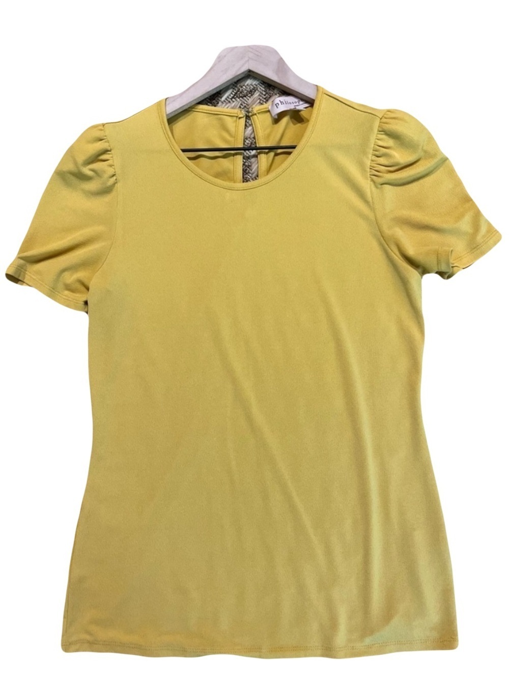 Philosophy Top Mustard Yellow Puff Sleeve Quiet Luxury Clean Girl Chic Essential